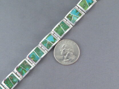 Green Sonoran Turquoise Inlay Link Bracelet (Wide)