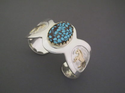 ‘Horse’ Bracelet with 14kt Gold & Apache Blue Turquoise by Fortune Huntinghorse