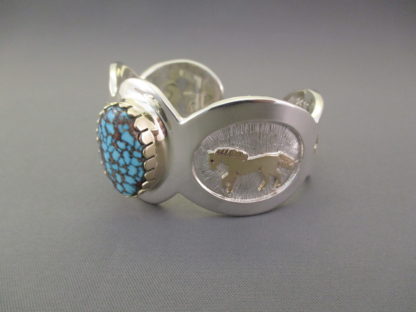 ‘Horse’ Bracelet with 14kt Gold & Apache Blue Turquoise by Fortune Huntinghorse