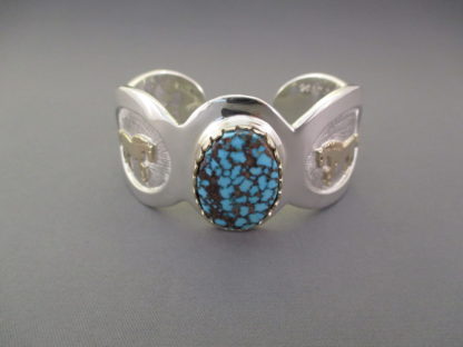 ‘Horse’ Bracelet with 14kt Gold & Apache Blue Turquoise by Fortune Huntinghorse
