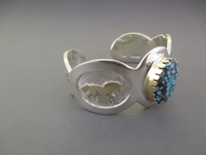 ‘Horse’ Bracelet with 14kt Gold & Apache Blue Turquoise by Fortune Huntinghorse