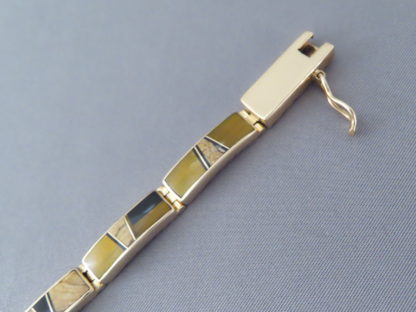 Gold Multi-Stone Inlay Link Bracelet (Wider)