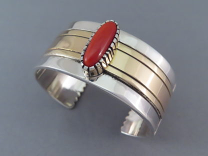 Gold & Silver Coral Bracelet by Leonard Nez