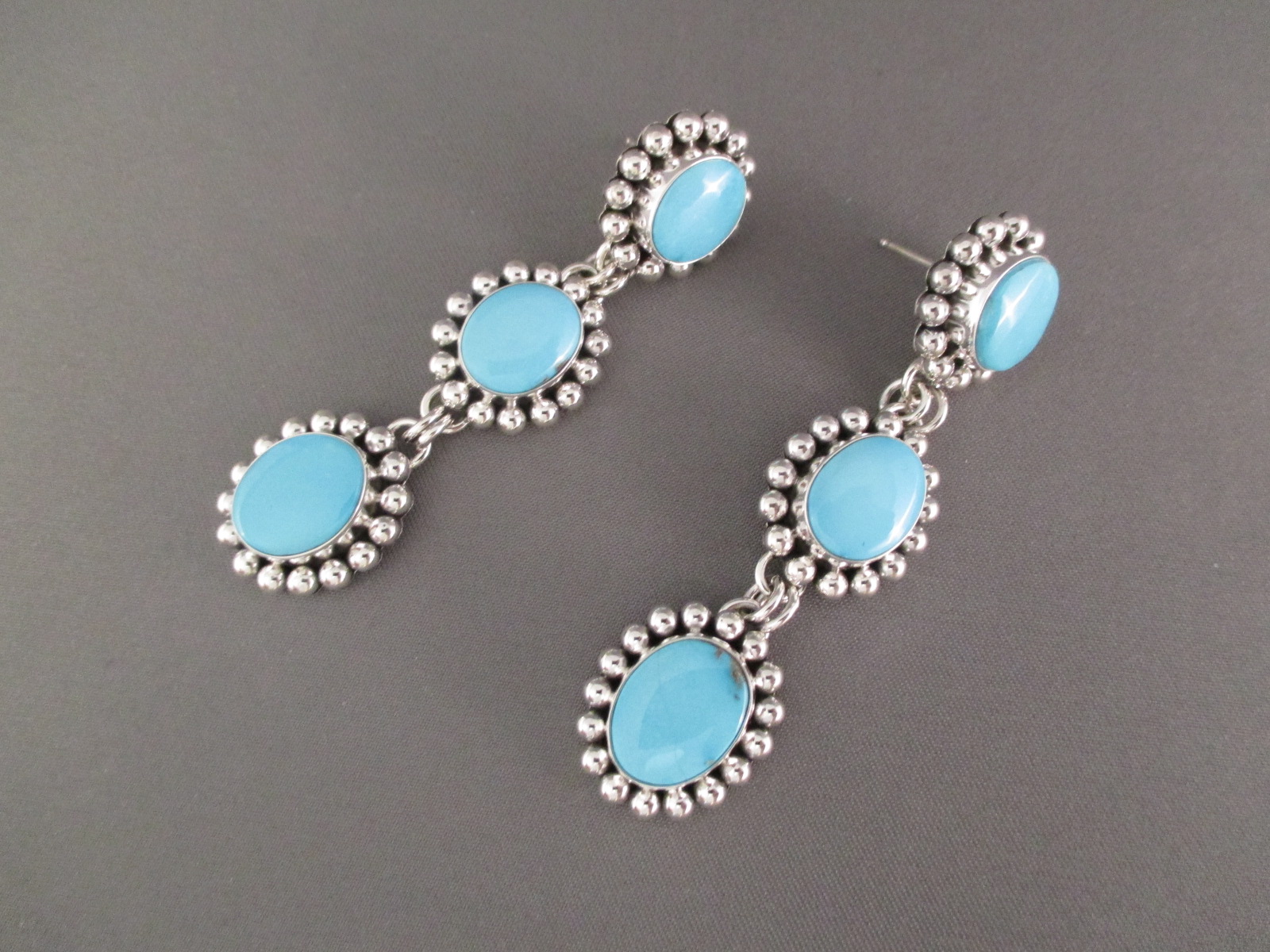 'Three-Tier' Sleeping Beauty Turquoise Earrings by Artie Yellowhorse
