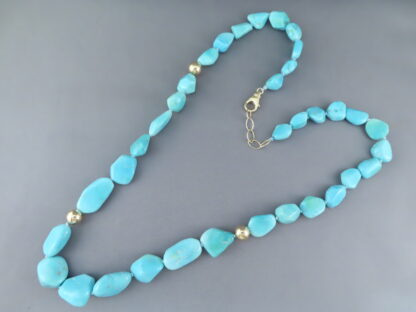 Long Sleeping Beauty Turquoise Necklace with 14kt Gold