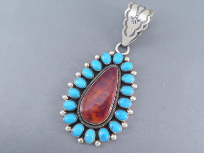 Purple Spiny Oyster & Kingman Turquoise Pendant by Ernest R. Begay (Large)