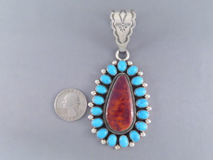 Purple Spiny Oyster & Kingman Turquoise Pendant by Ernest R. Begay (Large)