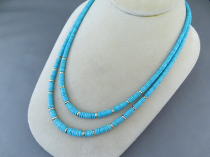 Sleeping Beauty Turquoise & 14kt Gold Necklace (Double-Strand)