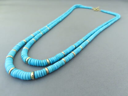 Sleeping Beauty Turquoise & 14kt Gold Necklace (Double-Strand)