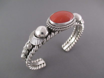 Coral & Sterling Silver Cuff Bracelet by Artie Yellowhorse