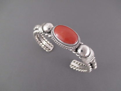 Coral & Sterling Silver Cuff Bracelet by Artie Yellowhorse
