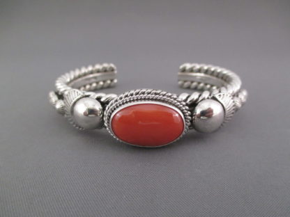 Coral & Sterling Silver Cuff Bracelet by Artie Yellowhorse