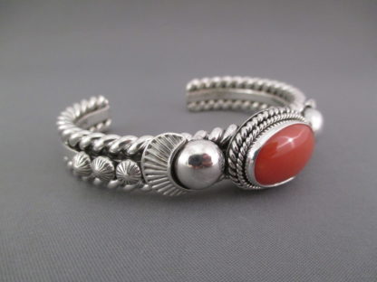 Coral & Sterling Silver Cuff Bracelet by Artie Yellowhorse