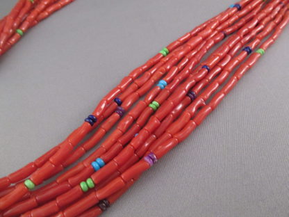 Coral Necklace with Lovely Accents by Desiree Yellowhorse (10-Strands & Long)