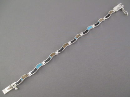 Multi-Stone Inlay Link Bracelet featuring Turquoise (‘Wavy’ style)
