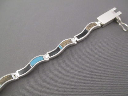 Multi-Stone Inlay Link Bracelet featuring Turquoise (‘Wavy’ style)