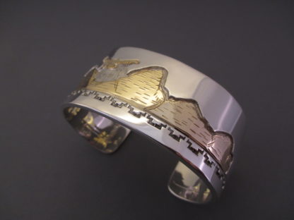 Teton Bracelet – Cuff Bracelet with 14kt Gold Tetons, Bison, and Eagle