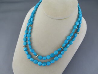 Turquoise Jewelry - Double-Strand Sleeping Beauty Turquoise & Gold Necklace by Native American jewelers Pilar Lovato & Curtis Pete FOR SALE $2,850-