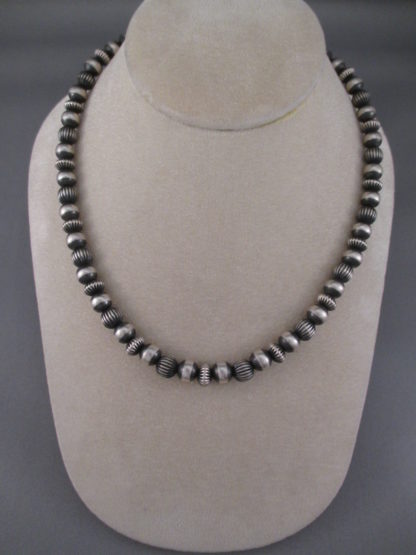 Oxidized Sterling Silver Necklace with Multi-Shaped Beads (18″)