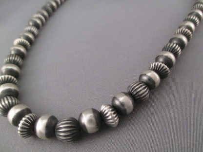 Oxidized Sterling Silver Necklace with Multi-Shaped Beads (18″)