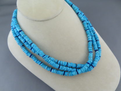 3 Strand Sleeping Beauty Turquoise Necklace with Lapis Accents