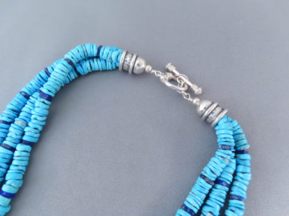 3 Strand Sleeping Beauty Turquoise Necklace with Lapis Accents