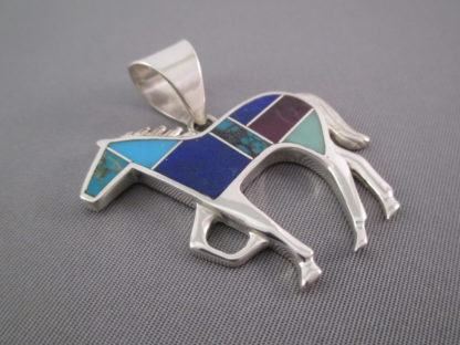 Inlaid Multi-Stone Horse Pendant – Larger