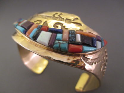Multi-Stone Inlay Gold Bracelet by Ervin Haskie