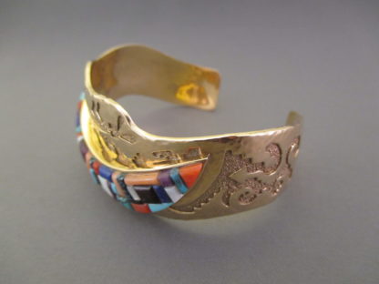 Multi-Stone Inlay Gold Bracelet by Ervin Haskie