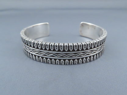 Sterling Silver Navajo Cuff Bracelet by Lyle Secatero