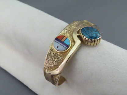 Lone Mountain Turquoise & 14kt Gold Bracelet by Wes Willie