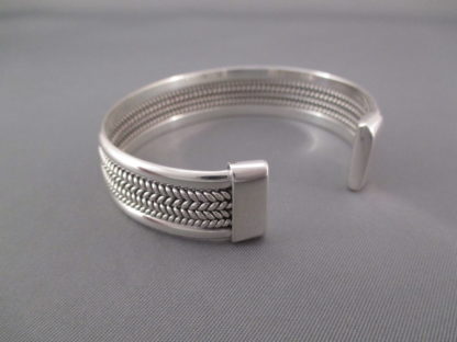 Sterling Silver Bracelet Cuff by Artie Yellowhorse with ‘Mesh’ Design