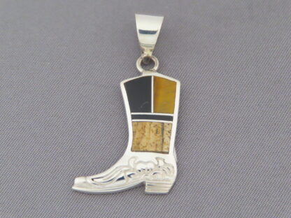 Multi-Stone Inlay ‘Cowboy Boot’ Pendant