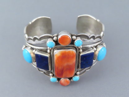 Colorful Spiny Oyster Shell & Sleeping Beauty Turquoise Multi-Stone Cuff Bracelet