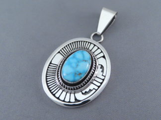 Kingman Turquoise & Sterling Silver Pendant by Leonard Nez