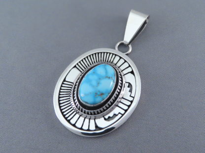Kingman Turquoise & Sterling Silver Pendant by Leonard Nez