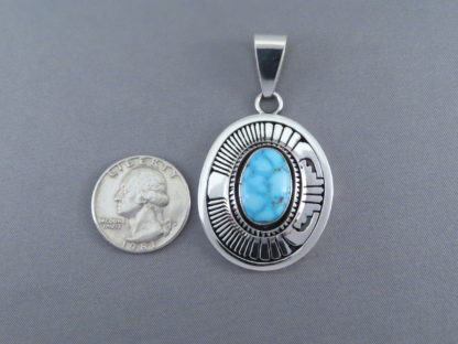 Kingman Turquoise & Sterling Silver Pendant by Leonard Nez