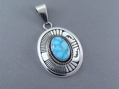 Kingman Turquoise & Sterling Silver Pendant by Leonard Nez
