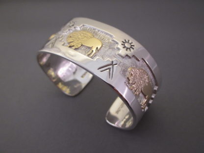 Fortune Huntinghorse 14kt Gold Overlay Cuff Bracelet featuring BISON