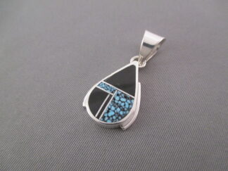 Black Jade & Turquoise Inlay Pendant (smaller teardrop)
