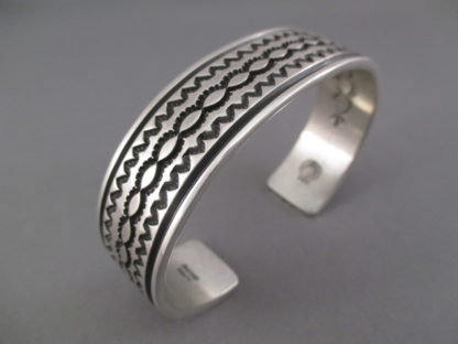 Larger Sterling Silver Navajo Cuff Bracelet by Albert Jake