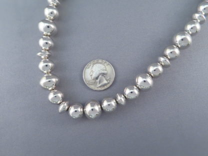 Polished Sterling Silver Bead “Navajo Pearls” Necklace by Al Joe
