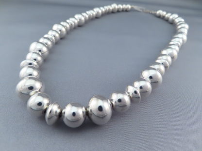 Polished Sterling Silver Bead “Navajo Pearls” Necklace by Al Joe