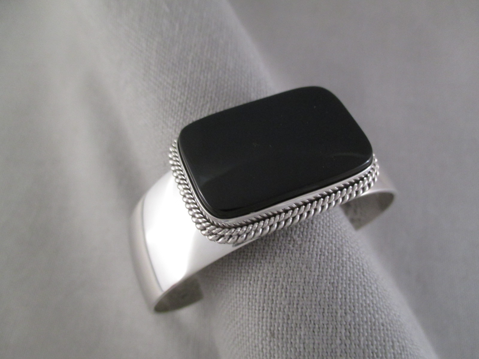 Native American Jewelry - Sterling Silver Cuff Bracelet with Black Onyx by Artie Yellowhorse $385-
