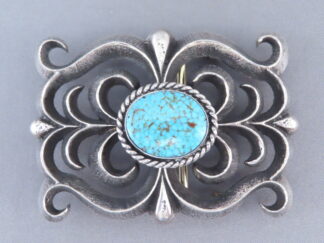 Shop Western Jewelry - Sandcast Sterling Silver Belt Buckle with Kingman Turquoise by Navajo Indian jeweler, Aaron Anderson FOR SALE $1,065-