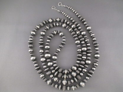 Oxidized Sterling Silver Necklace with Multi-Shaped Beads (60″)