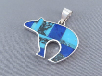 Turquoise & Lapis Inlay Bear Pendant