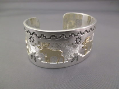 Moose Bracelet – Silver Cuff Bracelet with 14kt Gold Moose