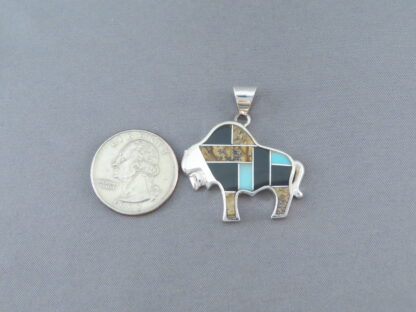 Multi-Stone Inlay Bison Pendant Featuring Turquoise