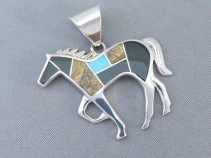 Multi-Stone Inlay Horse Pendant with Turquoise (Larger)